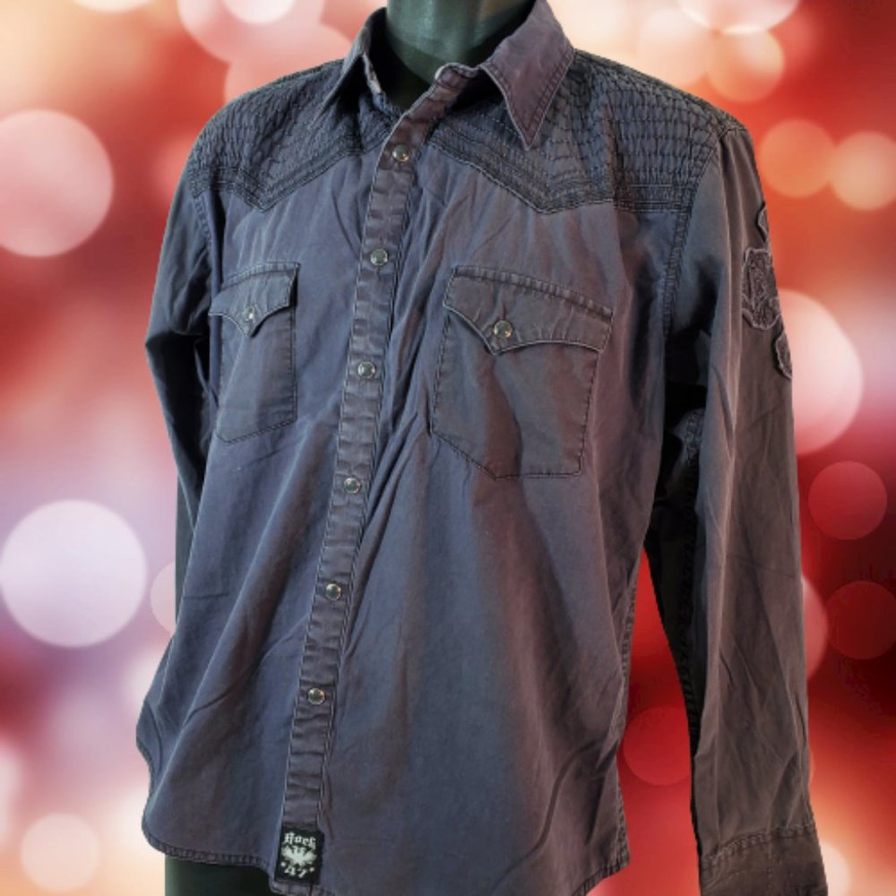 Rock 47 by Wrangler Embroidered Pearl Snap Western Shirt UNIQUE Men's Large